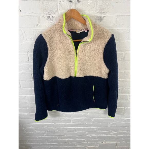 Boden Women's Greta Fleece 1/4 Zip Jumper Sweater Long Sleeve Blue Beige Size 8 - Picture 1 of 5